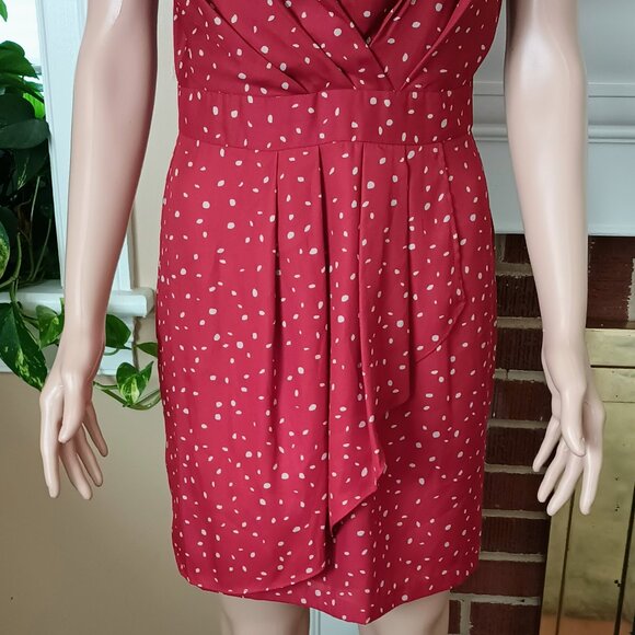 BCBG Polka Dot Layered Mini Dress 6 Rust V-Neck Sleeveless Fully Lined - Picture 4 of 7